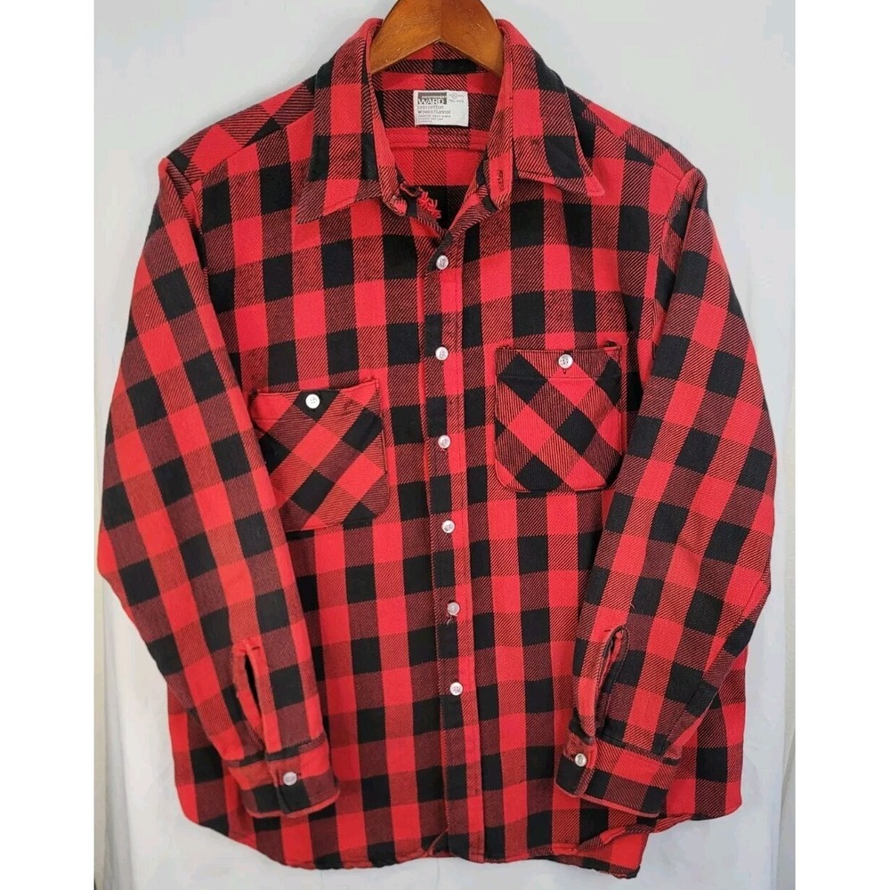 Montgomery Ward Vintage 100%‎ Cotton Woven Flannel Plaid Size XL Red Black